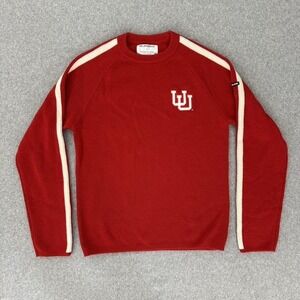 Utah Utes Crewneck Sweater Mens Medium Red Wool Ski Hermann Delaine & Co USA